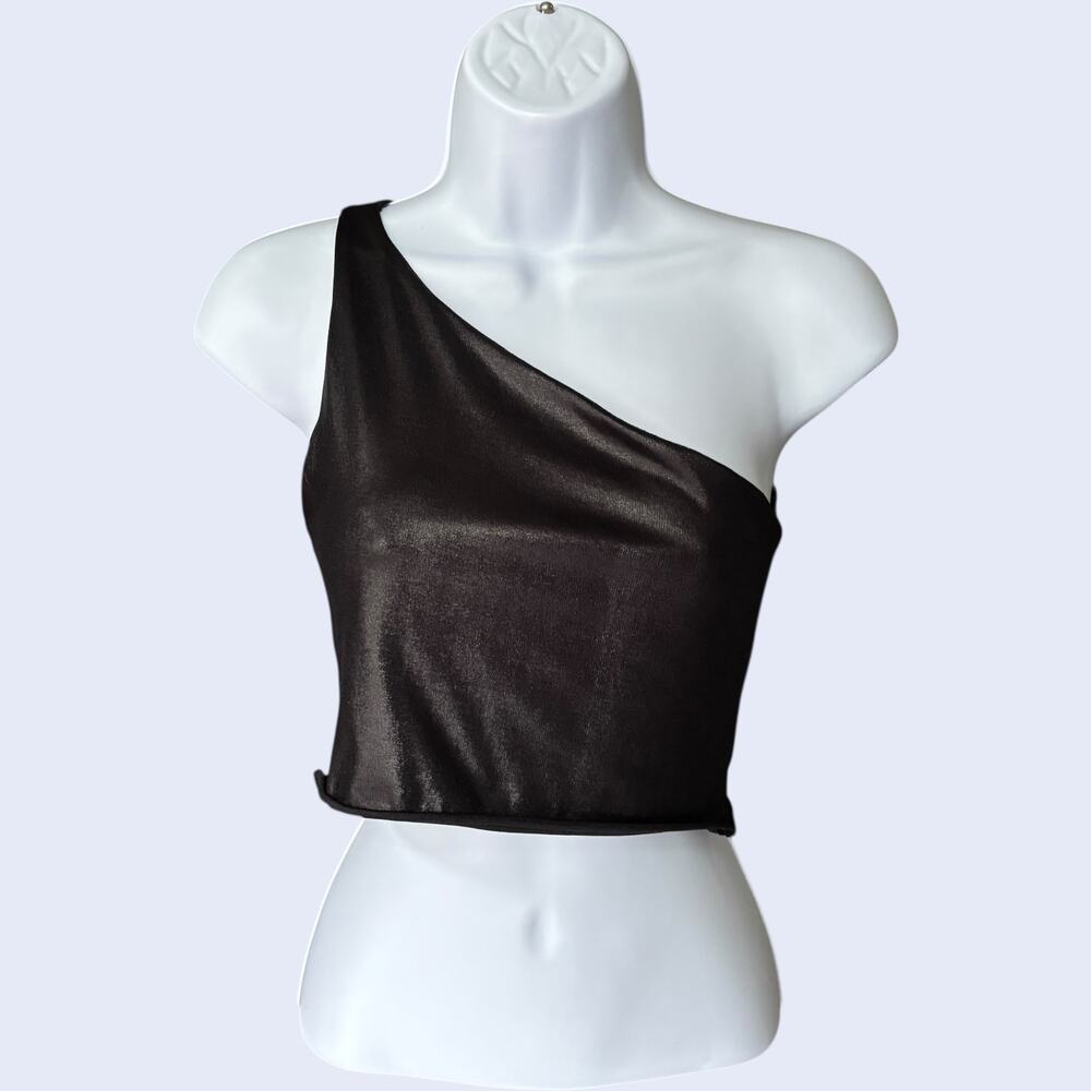 Arden B Black One Shoulder Asymmetric Crop Top Size S Y2K Stretch Fitted